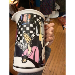 Vintage Chaleur Matt Walton Art Deco Style Ceramic Pitcher Coffee Café Scene